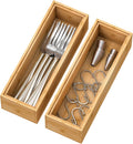 Bamboo Kitchen Drawer Organizer,Stackable Silverware Tray Utensil Organizer Cutlery Holder for Kitchen,Wooden Storage Box for Bathroom, Multi-Use Storage Bins Dividers for Office(9x3x2.5 inch)