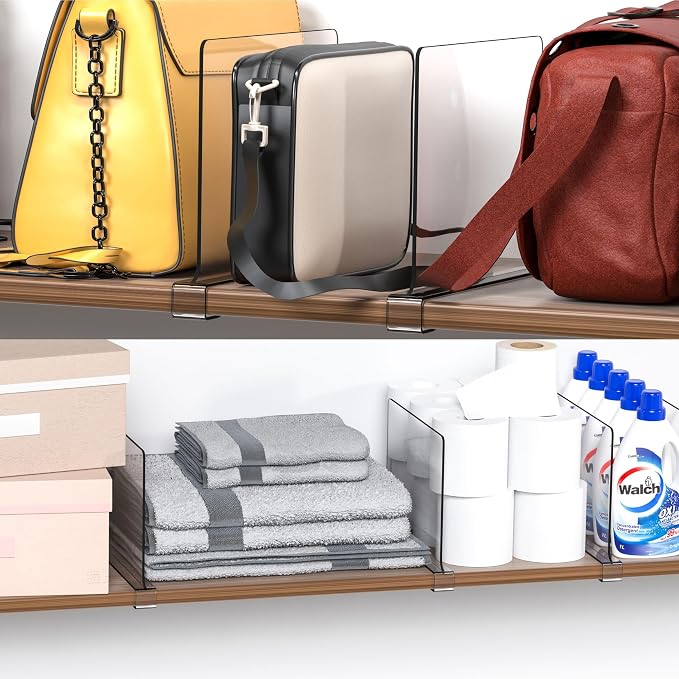 Clear Acrylic Shelf Dividers for Closet Organization - 10 Pack Closet Shelf Divider for Sweatshirt,Towel,Bag,Purse,Clothing,Sweater Organizer,Plastic Dividers and Separators for Shelves and Bedroom