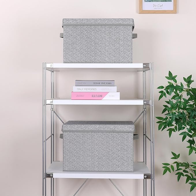 WUIKE Foldable Storage Bins with Lids, Storage Boxes with Handles, Closet Shelf Organizer, Fabric Storage Baskets with Cover for Bedroom, 3-Pack, Ash Gray, Extra Large