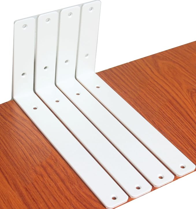 10 Pack - L 10" x H 6" x W1.5, 5mm Thick White L Shelf Bracket, Iron Shelf Brackets, Metal Shelf Brackets, Floating Shelf, Shelf Supports with Screws
