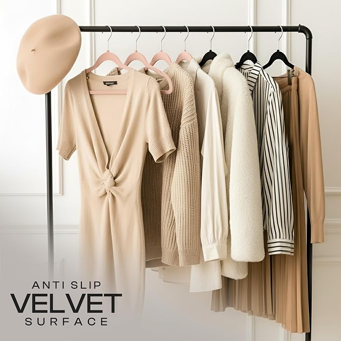 Utopia Home Velvet Hangers, Pink, 50 Pack | Luxury Non-Slip Slim Pant & Coat Hangers, Strong Space-Saving Clothes Hangers with Pants Bar and 360° Swivel Hook