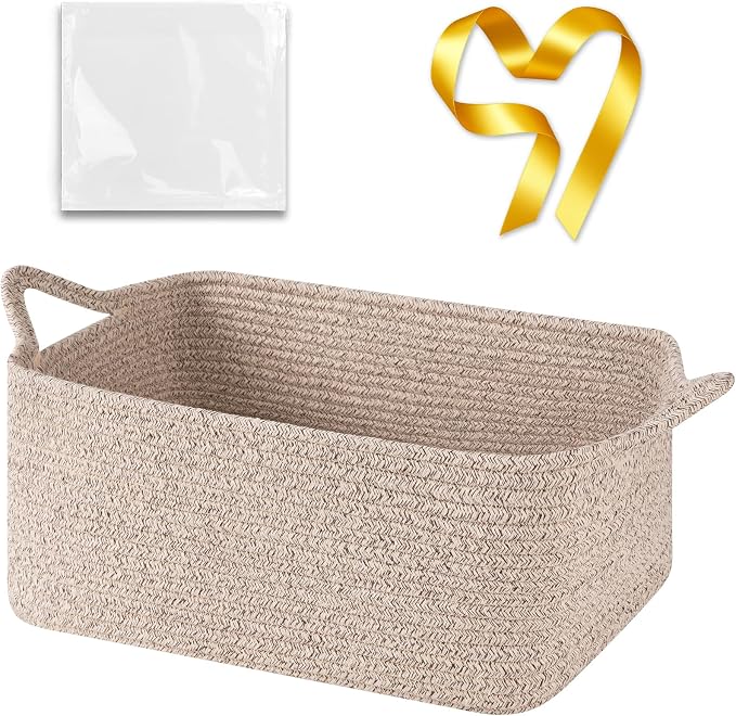 OIASKET Large Empty Cotton Rope Gift Basket with Handles, 16.5"x12.6"x7" Decorative Woven Storage Basket with Gift Bag and Ribbon Set for Baby Shower, Toy Organizer for Kids, Dogs & Cats - Brown