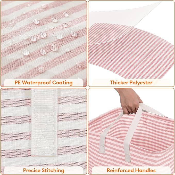 Lifewit 2 Pack Laundry Basket 80L Each, Collapsible Clothes Hamper with Reinforced Handles, Freestanding Waterproof Design for Bedroom and Laundry Room, Pink 160L Total