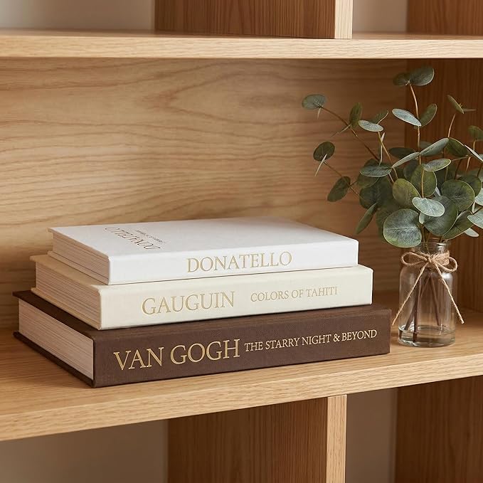 Vintage Faux Book Box Set of 3 Brown Linen Decorative Books for Shelves, Fake Books for Decoration with Secret Compartment, Rustic Farmhouse Coffee Table Decor (Brown-Beige-White)