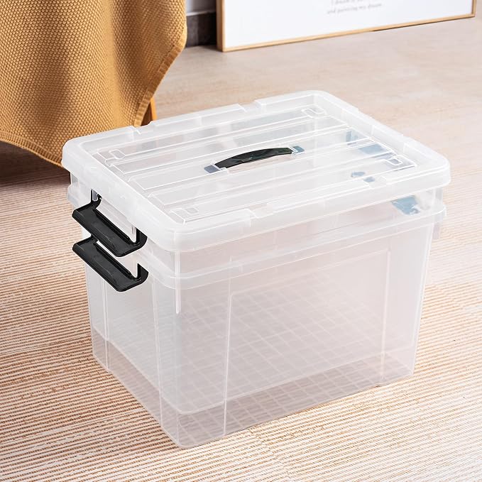 Cetomo Lidded Storage Bin with Handle, Tote Organizing Container with Durable Lid and Secure Latching Buckles, Stackable and Nestable, Plastic, 50 Quart-3 Pack, Clear