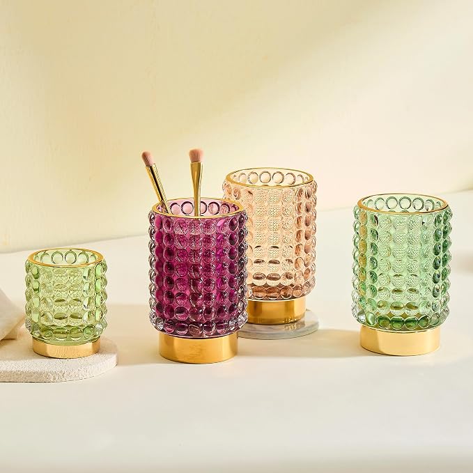 Makeup Brush Holder Organizer,Toothbrush Holders,Desk Pen Pencil Holder,Multifunctional Vintage Glass Brush Cup(A38-5-US/Green/S)