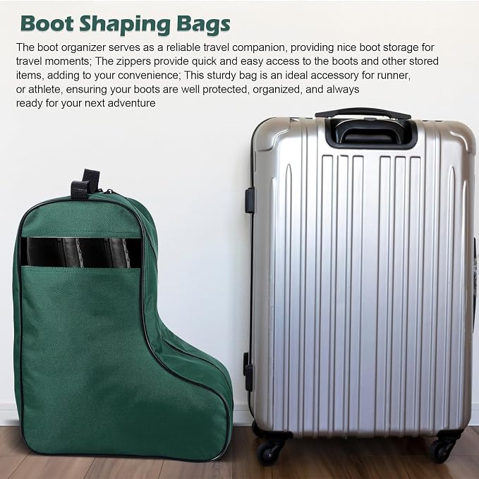 2 Pcs Boot Bags for Cowboy Boots Portable Storage Bag for Travel Long Tube Shoes Bags Men Tall Shoe with Handle for Home Travel (Dark Green)
