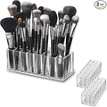 (Set Of 2) Acrylic Makeup Brush Organizer 24 Space Storage w/Deep Slots For Cosmetic Beauty Brushes Refillable Container - Clear