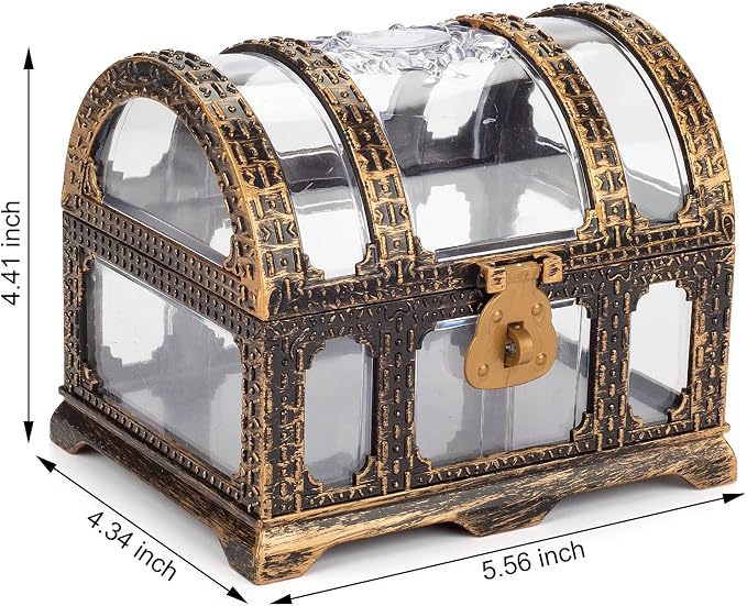 Kids Transparent Antique Pirate Treasure Chest,Plastic Treasure Chest for Pirate Party