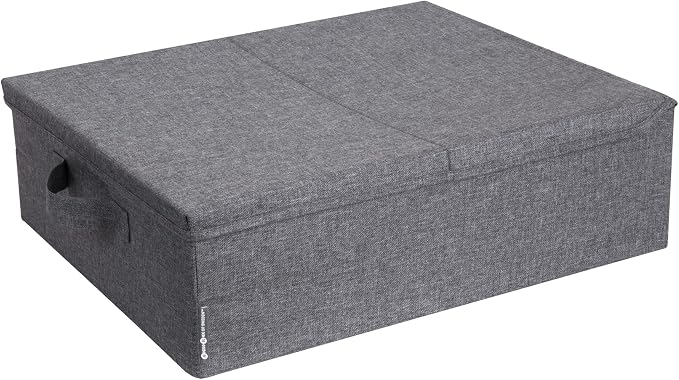 Bigso Soft Underbed Storage Box - Durable Under Bed Storage Containers for Seasonal and Oversized Items - Under Bed Bins with Lids for Dust-Free Organization - 18.1in x 21.7in x 6.3in - Grey