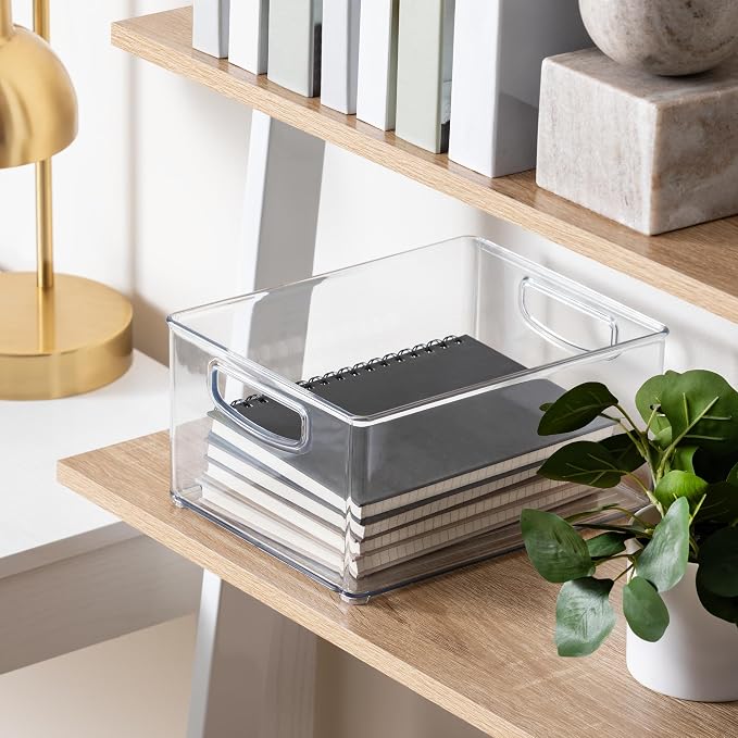 iDesign Stackable Storage Bin with Handles, Set of 4, Clear | Organize Pantry, Fridge, or Freezer, Made in USA