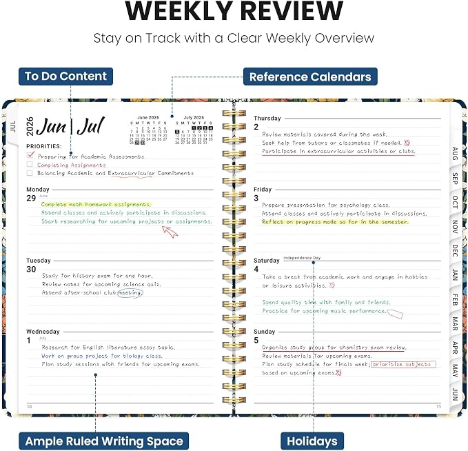 Planner 2026-2027, Hardcover Monthly and Weekly Academic Planner July 2026 - June 2027, Teacher and Student Calendar Agenda Book with Tabs, A4 (8.5" x 11"), Ideal for School and Office, Botanical Tapestry