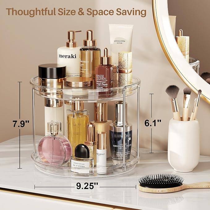 LAMU 4 Pack 2 Tier Lazy Susan Turntable Organizer 9.25'' Rotating Spice Rack Organization for Cabinet, Kitchen, Pantry, Countertop, Bathroom, Vanity, Medicine Cabinet Organizer, Clear