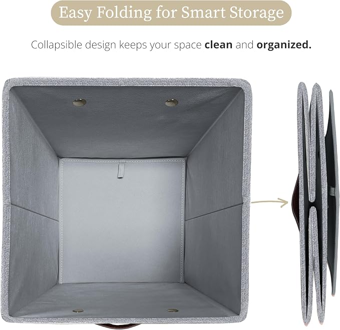 DECOMOMO Storage Bins, Cube Storage Bin with Labels | 10.5" x 11" Fabric Storage Cubes for Shelves (6pcs, Light Texture Grey)