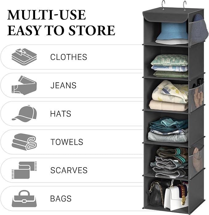 Simple Houseware 6 Shelf Hanging Closet Organizer, Dark Gray