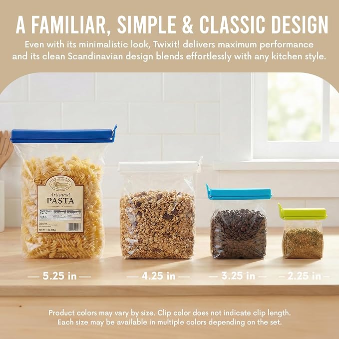 Linden Sweden Twixit Bag Clips - Keep Food Fresh, Stop Spillage - Easily Date Stamp Frozen Bags - Chip Clips for Storage & Organizing - Microwave, Freezer & Dishwasher-Safe - BPA-Free - Set of 26