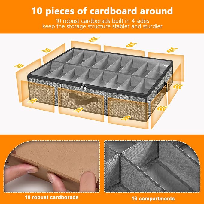 homyfort Under the Bed Shoe Storage Organizer for Closet, Extra Large Underbed Shoe Container, 2 Pack Fits 32 Pairs