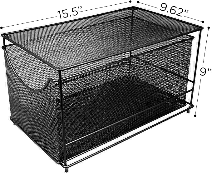 Sorbus® Cabinet Organizer Drawers— Mesh Storage Organizer with Pull Out Drawers—Ideal for Countertop, Cabinet, Pantry, Under the Sink, Desktop and More (Black Bottom Drawer)