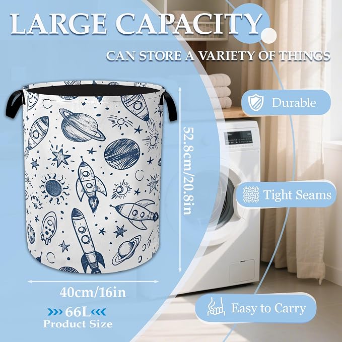 Vintage Planet Rocket Laundry Basket Collapsible Laundry Hamper Clothes Storage Bin for Bathroom Bedroom Room Decor 16" X 20.8"