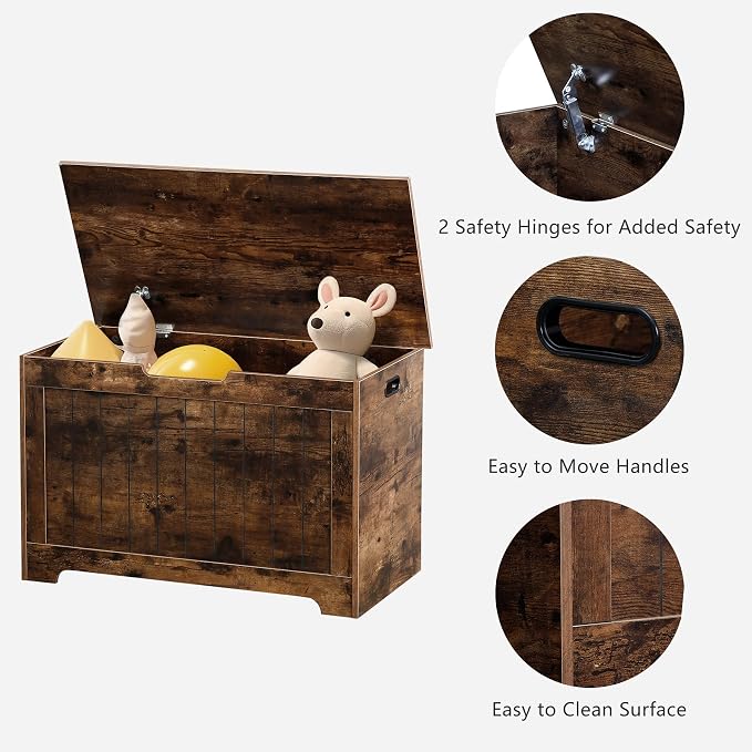 LEMY Storage Chest Bench, Wooden Trunk Box with 2 Safety Hinges, Modern Organizer Cabinet for Living Room, Bedroom, Entryway, Rustic Brown