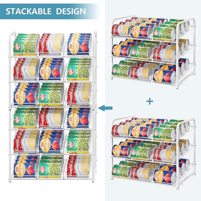 BTY Can Organizer for Pantry Stackable Can Rack Organizer 2 Pack Stacking Can Storage Dispensers 3 Tier Small Space Holds up to 36 Cans for Pantry, Kitchen, Cabinet White