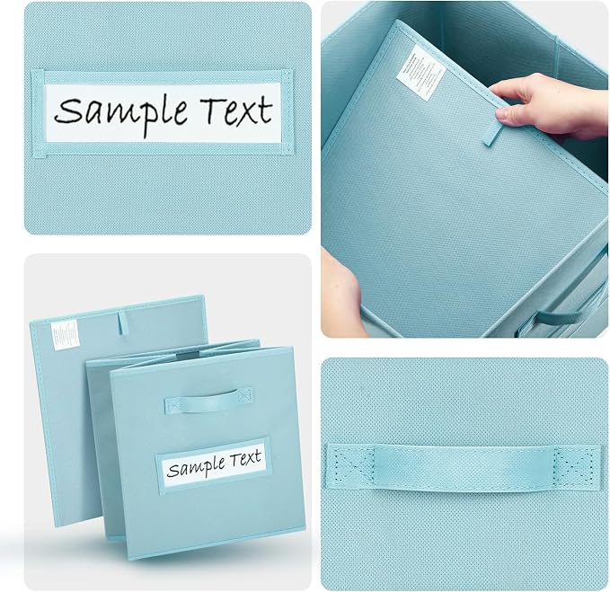 13x13 storage cube bins (Set of 10) Foldable Fabric storage cubes with 10 Labels Window Cards & a Pen,13 inch cube storage bins,Closet Organizers for Shelves,Cubby Organizer Boxes,Blue