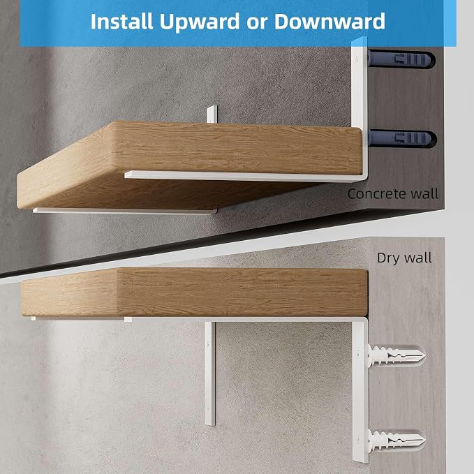 Shelf Bracket, Heavy Duty Floating Shelf Brackets 8-Inch Long, 6-Pack Brackets for Shelves, Matte White Coated L Shape Metal Wall Shelf Support Brackets with 1/5 Inch Thick and 160 lb. Load Capacity