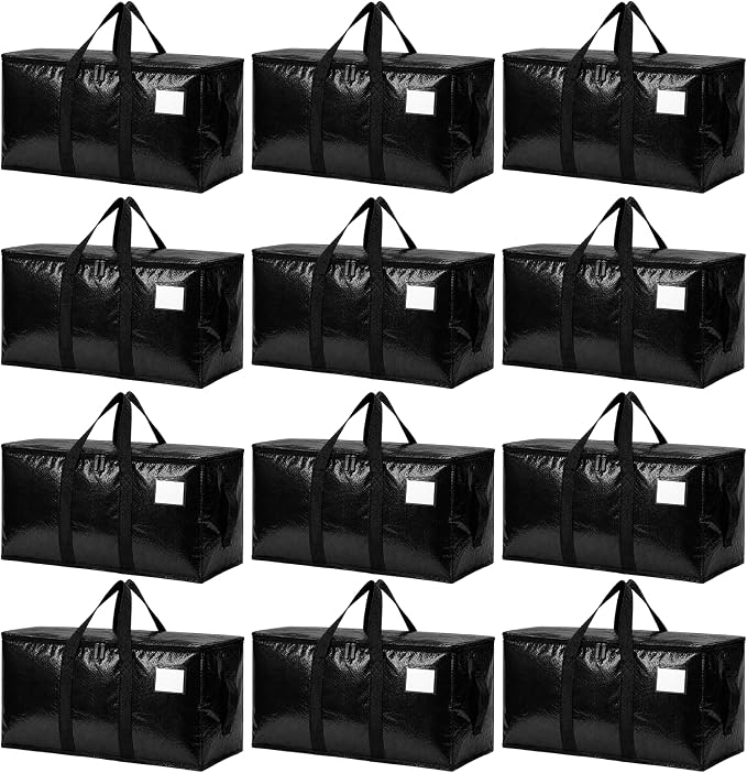 Songrey Heavy Duty Moving Bags, 12 Pack Large Storage Bags with Zipper & Handles, Waterproof Totes Bags for Clothes Packing, Moving, College Supplies, Home Organization