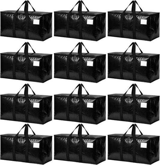 Songrey Heavy Duty Moving Bags, 12 Pack Large Storage Bags with Zipper & Handles, Waterproof Totes Bags for Clothes Packing, Moving, College Supplies, Home Organization