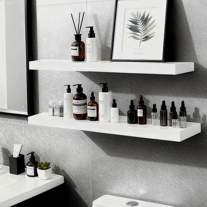 Floating Shelves for Wall(Set of 2)-36 Inch White Wood Wall Shelf with Invisible Brackets for Bathroom,Bedroom,Drawingroom,Kitchen for Decor(2pcs,White)