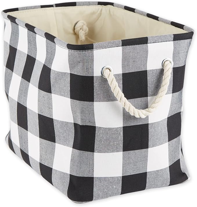 DII Buffalo Check Storage Collection Collapsible Bin with Handles, Medium Rectangle, 16x10x12, Black & White