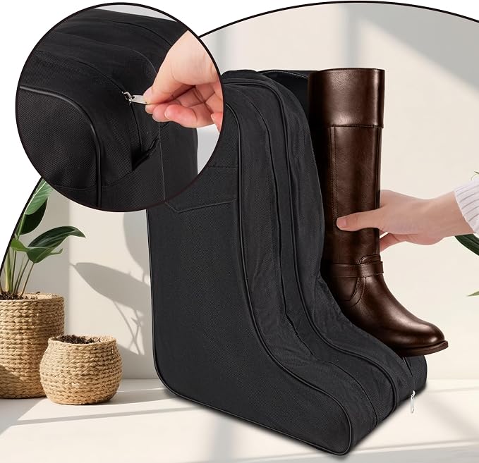 Ciphewest Black Boot Bag for Cowboy Boots up to 17 Inches, Waterproof Travel Boot Carrier for Men & Women, Heavy-Duty 600D Polyester Shoe Storage Bag with Handle