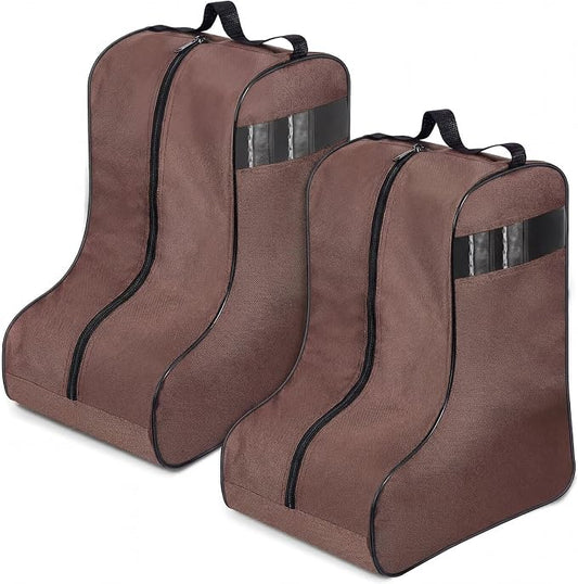 2 Pcs Boot Bags for Cowboy Boots Portable Storage Bag for Travel Long Tube Shoes Bags Men Tall Shoe with Handle for Home (Brown)