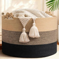 CherryNow 22"x22"x14" Large Blanket Basket, Home Décor for Living Room Bedroom, Decorative Wicker Woven Basket for Clothes, Toy Storage Basket for Kids, Camel Mix & Black