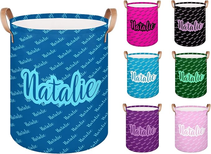 Personalized Laundry Basket, Custom Gift Laundry Hamper, Collapsible Nursery Waterproof Laundry Baskets, Dirty Clothes Toy Hamper with Handles Name Text Blue