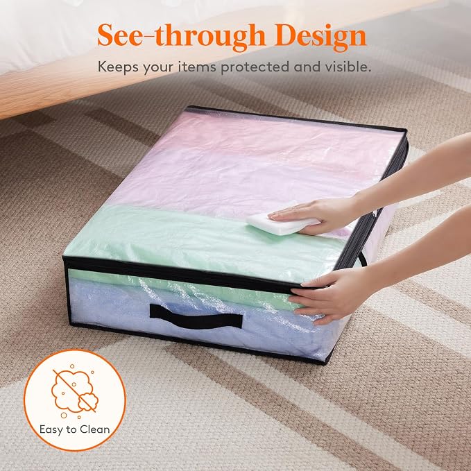 Lifewit 60L 2 Pack Under Bed Storage Containers Bins, Plastic Clothes Storage Bags Blanket Storage with Handle, Closet Organization for Comforters, Sheets, Clothes, Bedroom