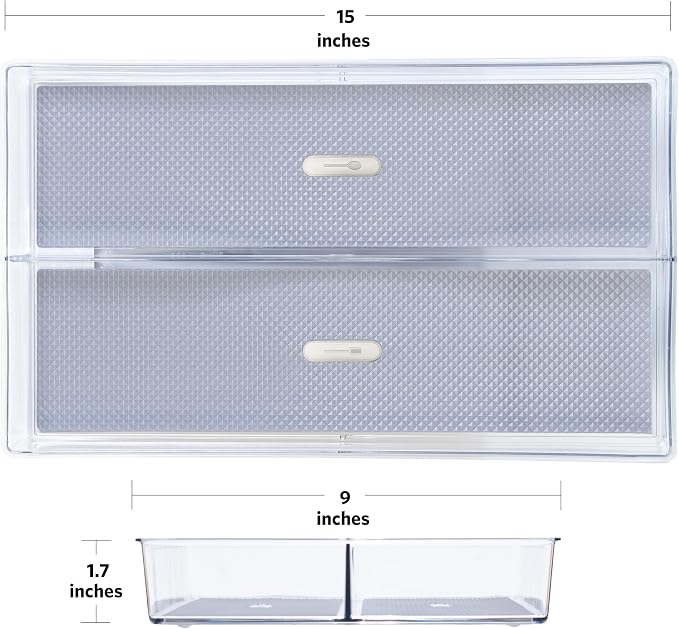 Glad Drawer Organizer Bin, 15x9 - Divided Clear Plastic Storage Tray for Junk Drawers, Kitchen Utensils, Bathroom Vanity, and Organizing Pantry - BPA Free, Food Safe, Non Slip