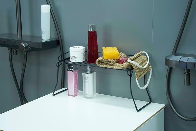 JUNCHU CHERRY Metal The Sink Vanity Organizer, Bathroom or Kitchen Sink Organizer, Feminine Products Organizer (Black)