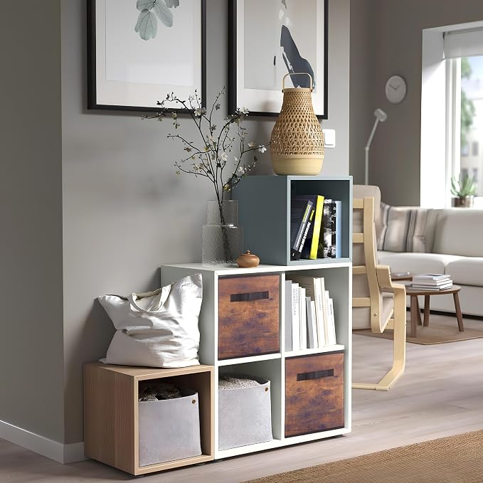 PowerKing Collapsible Storage Cubes with Handles, Fabric Foldable Bins for Closet Shelves, Durable Organization Storage Bins, 10.5'' x 11'' x 10.5'' (2Pack, Vintage Wood Grain)