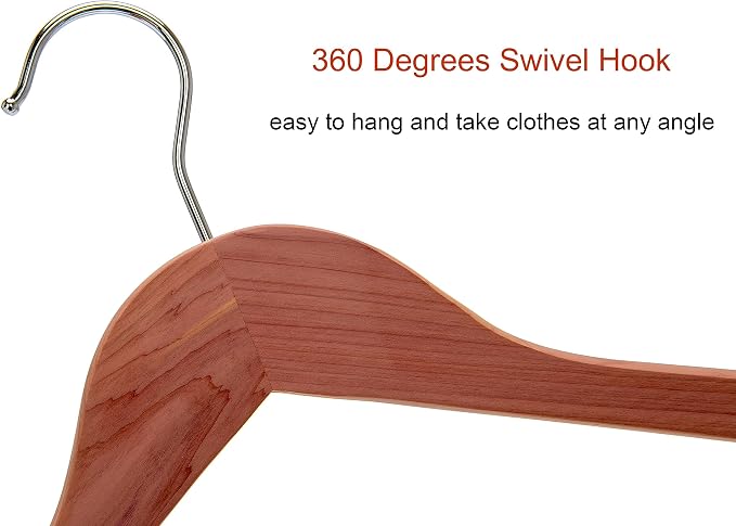 American Red Cedar Wooden Coat Suit Hangers 20 Pack, Wood Skirt Dress Hangers, Smooth Cut Notches- 360°Flexible Hook- Solid Non-Slip Bar-Natural - HL03N2