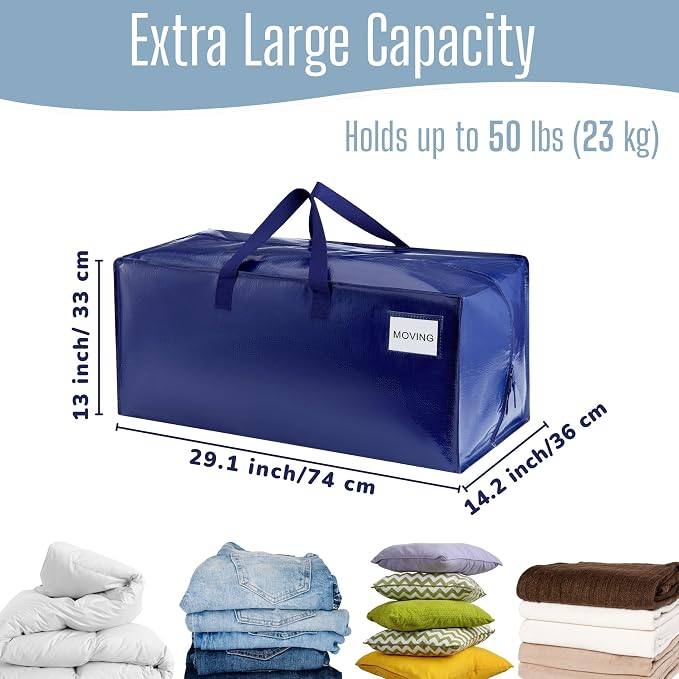 VENO 16 Pack Moving Bags w/Backpack Straps, Heavy Duty, Moving Boxes Alternative, Packing Supplies, Large Storage Totes for Dorm Room Essentials with Zipper for Clothes (Blue, 16 Pack)