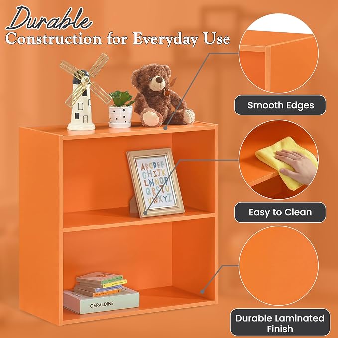 KB Designs - Tony 2-Tier Modern Bookcase with Open Storage Shelves for Kids’ Rooms, Playrooms, or Home Offices – Compact Colorful Bookshelf Organizer