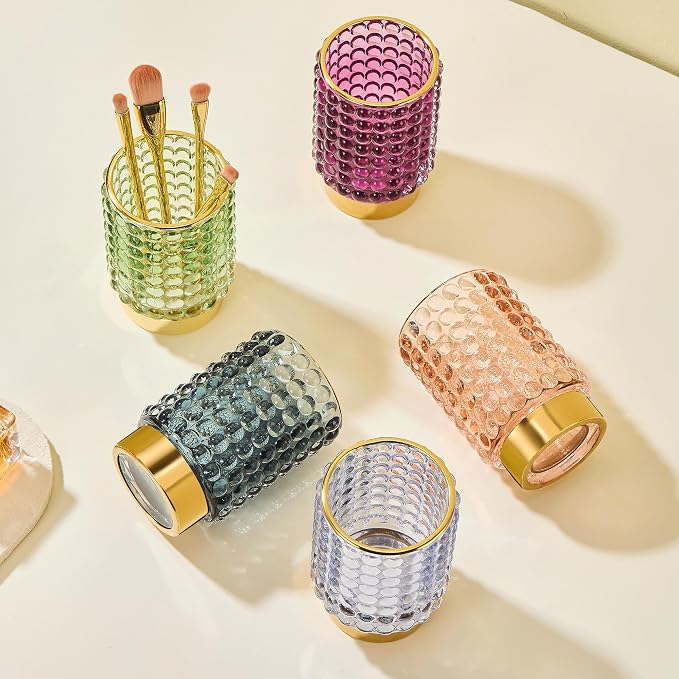 Makeup Brush Holder Organizer,Toothbrush Holders,Desk Pen Pencil Holder,Multifunctional Vintage Glass Brush Cup(A38-5-US/Green/S)