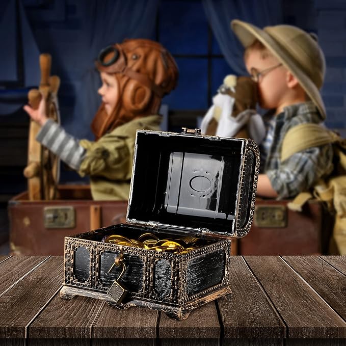 Kids Toys Pirate Treasure Chest,Transparent Vintage Decorative Plastic Box for Kids Birthday Pirate Party Favors