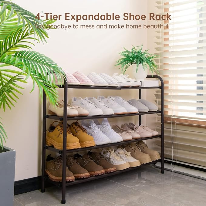 Gonfoam Shoe Rack for Closet, Expandable Shoe Organizer Storage Shelf, Adjustable Metal Free Standing Small Closet Shoe Rack for Entryway, Doorway (4-Tier Bronze)