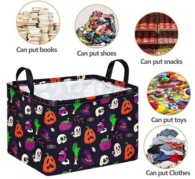 Halloween Ghost Storage Basket with Handles Pumpkin Open Gifts&Candy Spooky Basket stuffers for Kids Baby Collapsible Women Organizer Bins Toys Boxes for Shelves Home Office