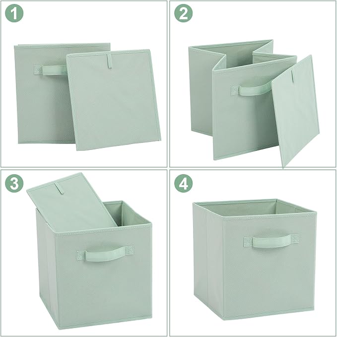 Stero Fabric Storage Bins 6 Pack Fun Colored Durable Storage Cubes with Handles Foldable Cube Baskets for Home, Kids Room, Closet and Toys Organization Cyan, Green, Yellow, Purple, Pink and Peachpuff