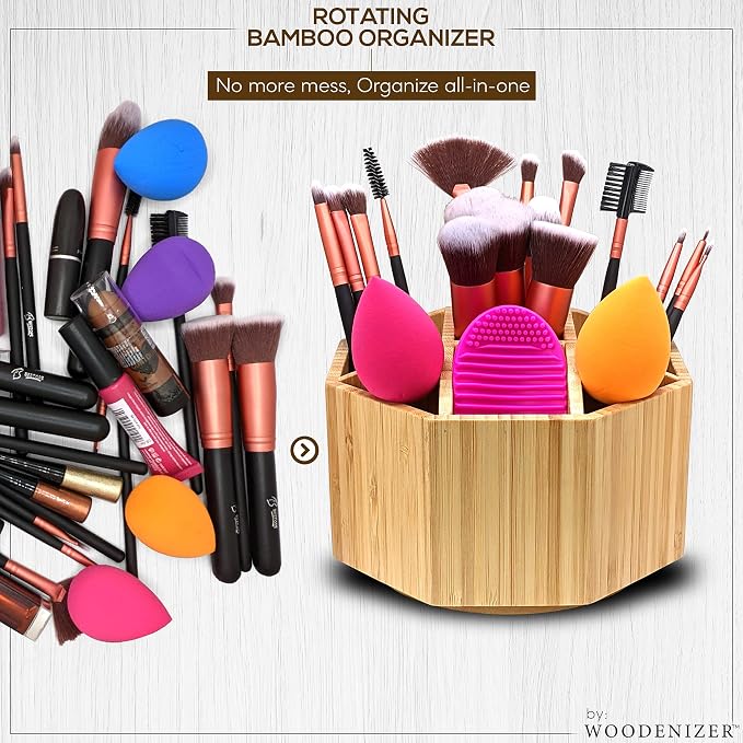 Bamboo Art Supply Organizer - Pencil & Pen Holder - Kids & Adults Desk Organizer - 8 Compartments