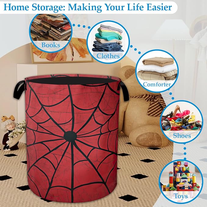 Red Spider Web Laundry Basket Collapsible Laundry Hamper, Oxford Cloth Storage Bin for Room/Bathroom/Bedroom/Dormitories 16" X 20.8"