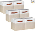 11 Inch Cube Storage Bin - 6 Pack - Linen Fabric 11x11 Cube Storage Bins for Bedroom, Living Room, Clothes and Toys; Foldable, Dual Leather Handles